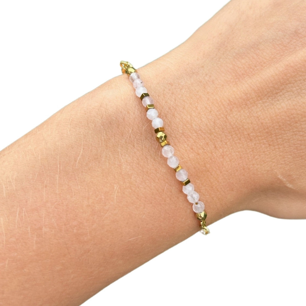 Edelsteen armband rozekwarts verstelbaar