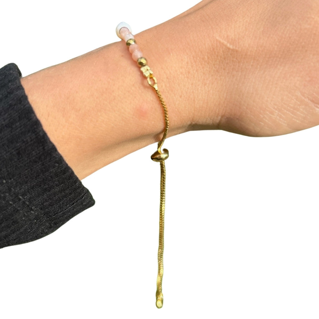 Edelsteen armband zonnesteen met parel verstelbaar