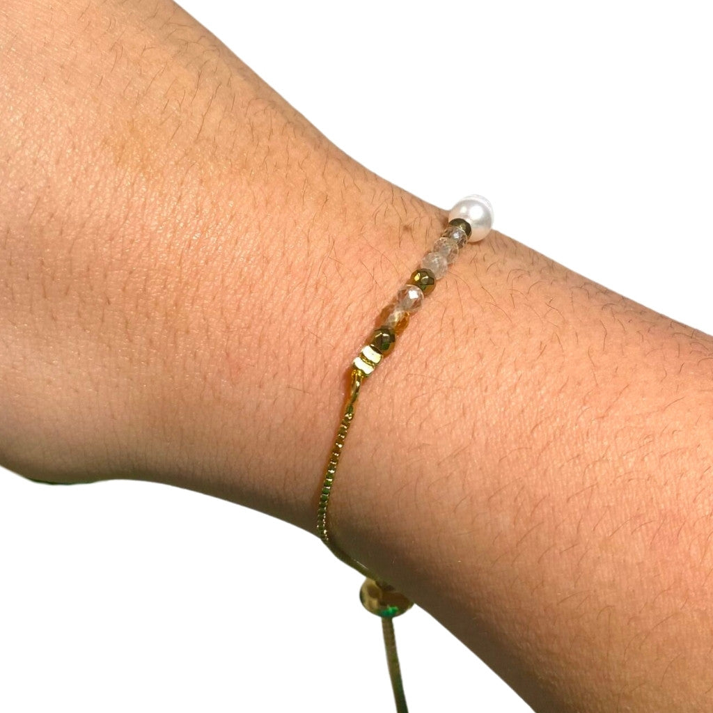 Edelsteen armband citrien met parel verstelbaar