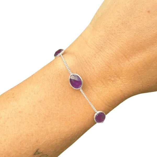 Zilveren edelsteen armband amethist ovaal - The Mindfulshop