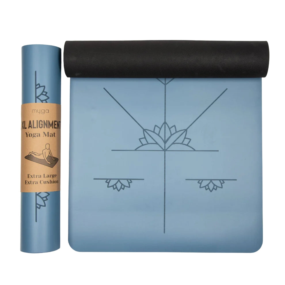 Yogamat alignment extra groot 6mm - Myga - blauw