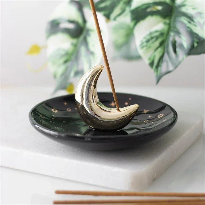 Wierookhouder gouden maan - zwart - The Mindfulshop