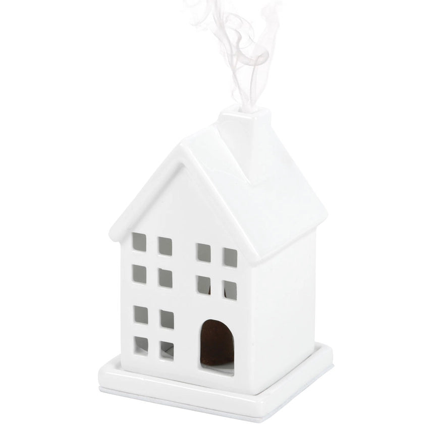 Wierookkegelhouder huis - wit