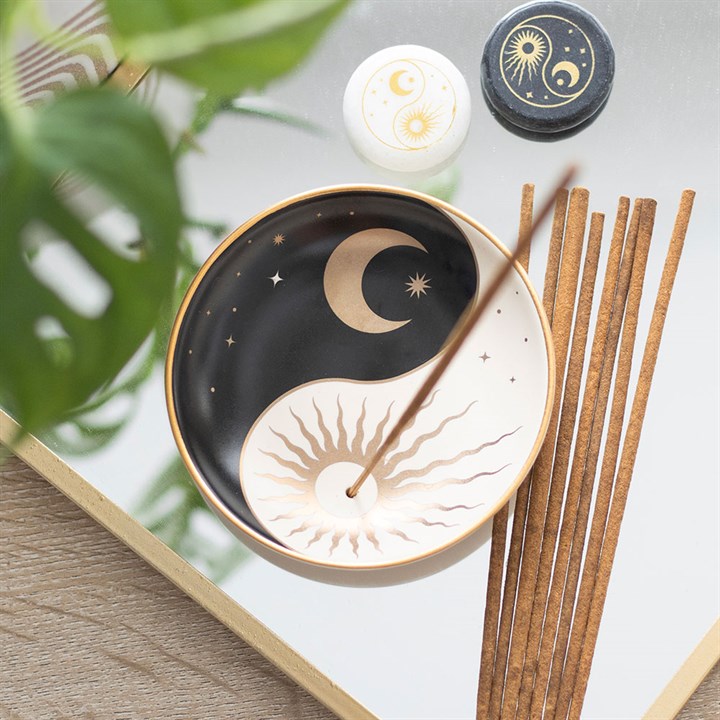 Wierookhouder yin yang met zon en maan - zwart / wit