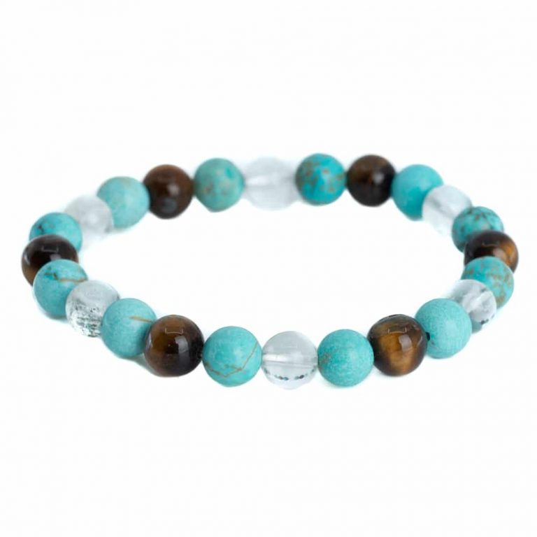 Edelsteen armband turkoois/bergkristal/tijgeroog mix 8mm - Mindfulshop - blauw