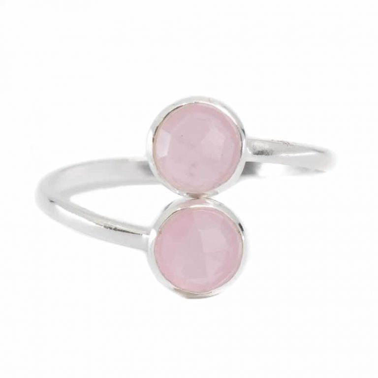 Geboortesteen ring rozenkwarts oktober verstelbaar - Mindfulshop - zilver