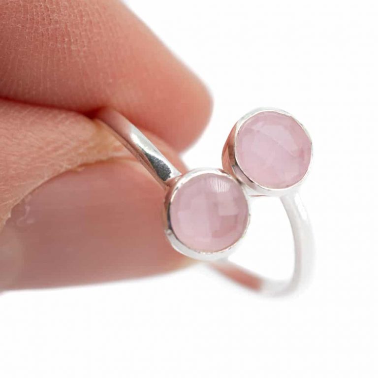 Geboortesteen ring rozenkwarts oktober verstelbaar - Mindfulshop - zilver