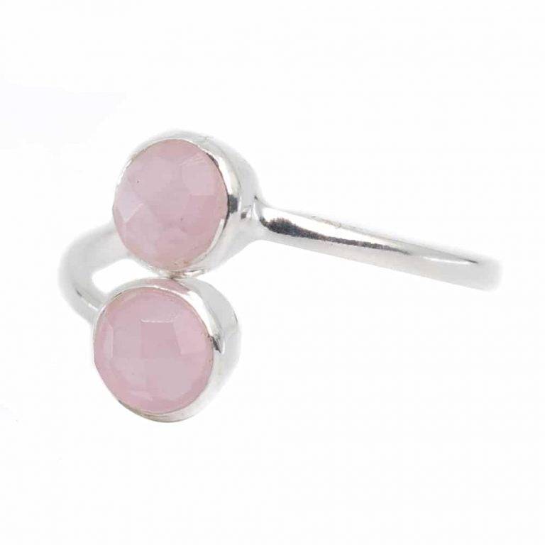 Geboortesteen ring rozenkwarts oktober verstelbaar - Mindfulshop - zilver