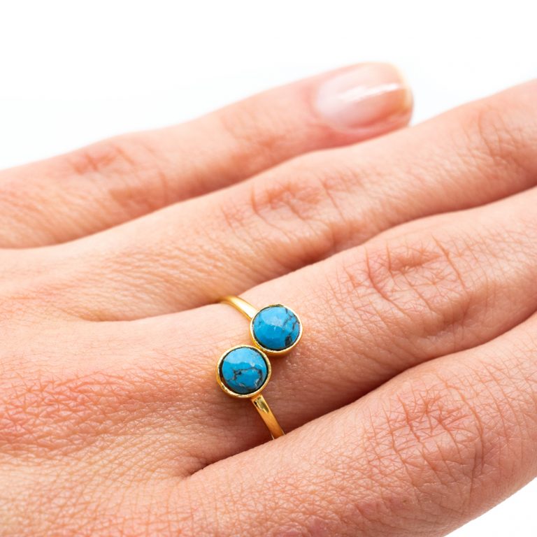 Geboortesteen ring turkoois december verstelbaar - Mindfulshop - goud