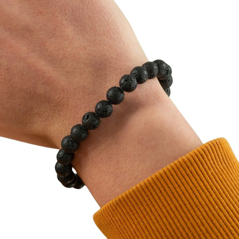 Edelsteen armband heren groot lavasteen - Mindfulshop - zwart