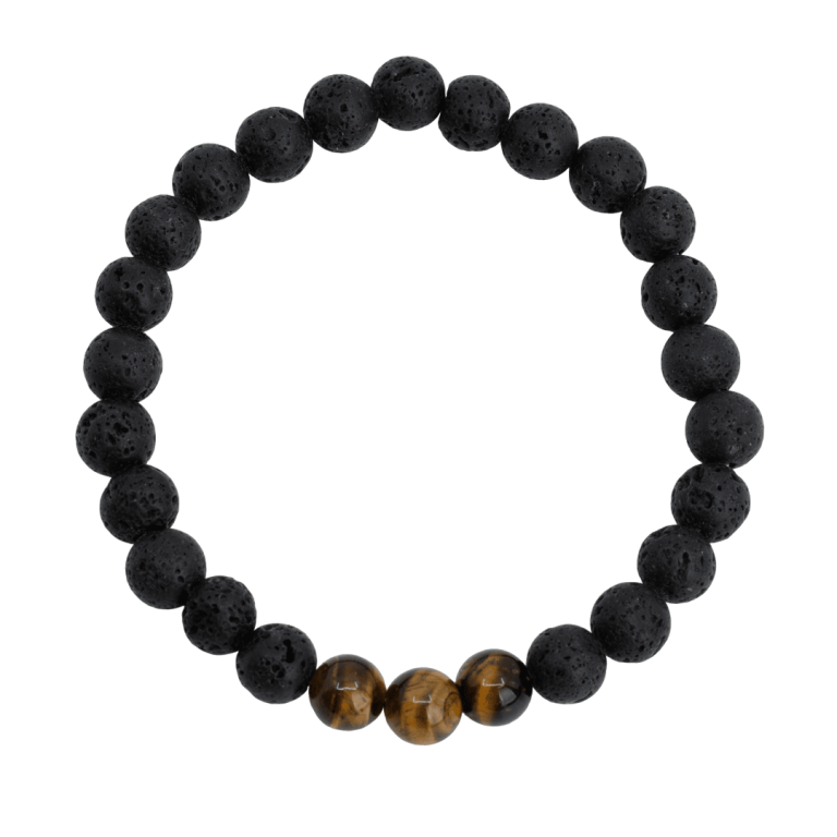 Edelsteen armband heren groot tijgeroog / lavasteen
