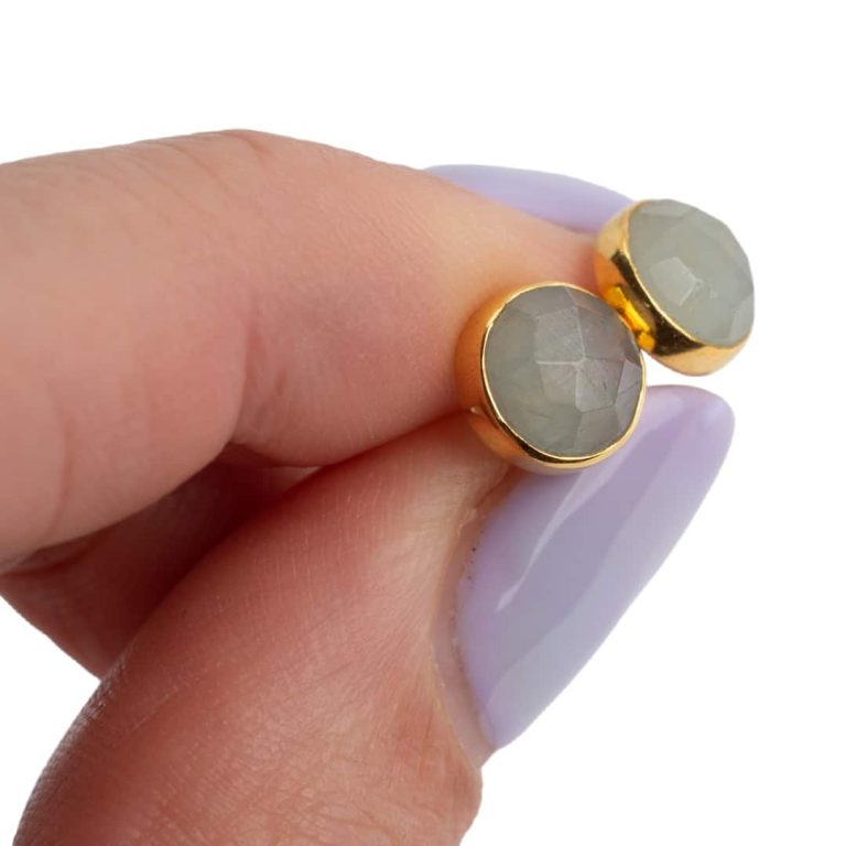 Studs oorbellen geboortesteen maart aquamarijn facet - goud