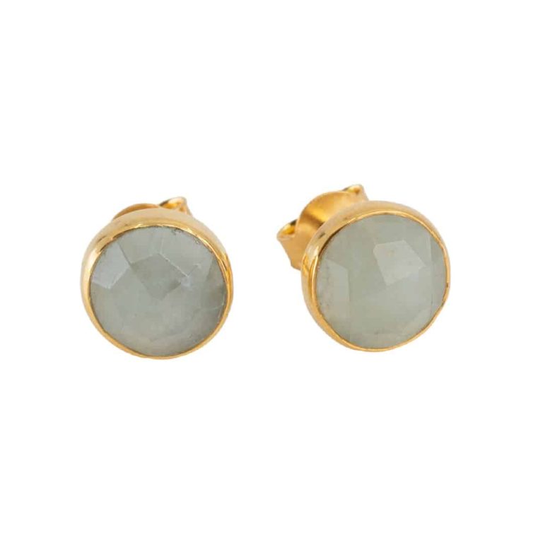 Studs oorbellen geboortesteen maart aquamarijn facet - goud