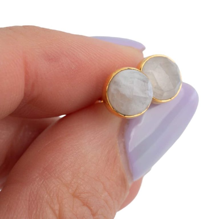 Studs oorbellen geboortesteen juni maansteen facet - goud
