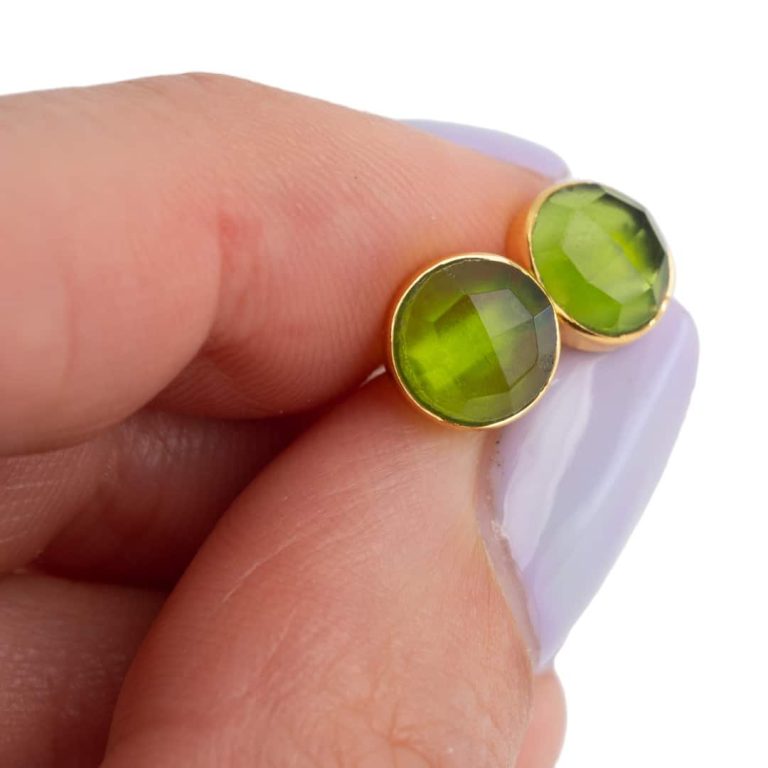 Studs oorbellen geboortesteen augustus peridoot facet - goud