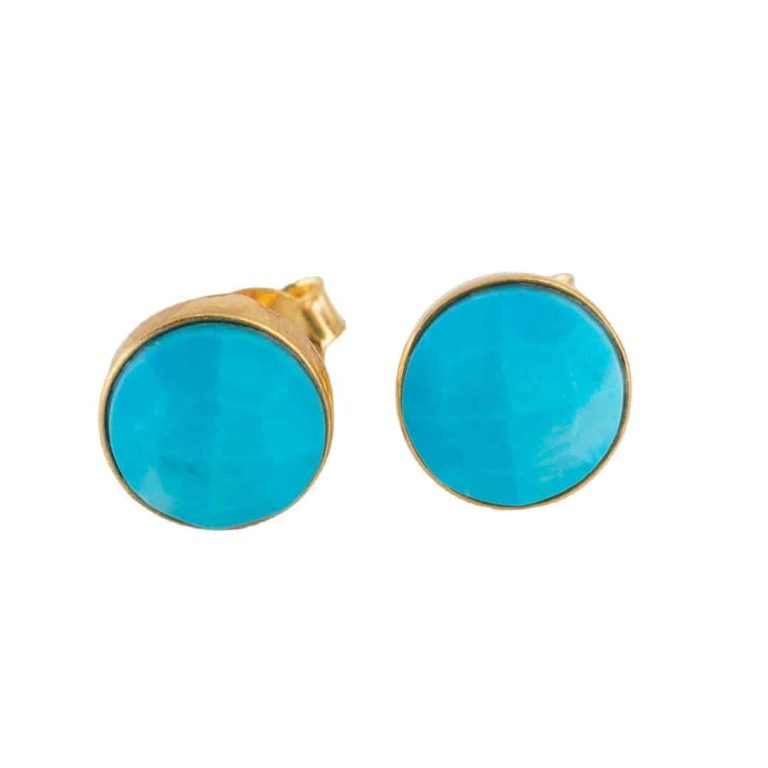 Studs oorbellen geboortesteen december turkoois facet - Mindfulshop - goud