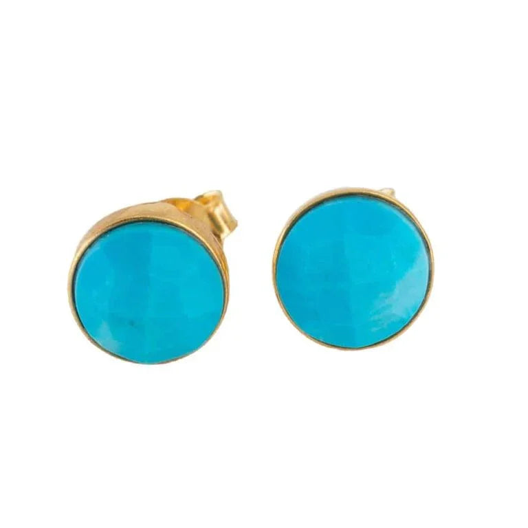 Studs oorbellen geboortesteen december turkoois facet - Mindfulshop - goud