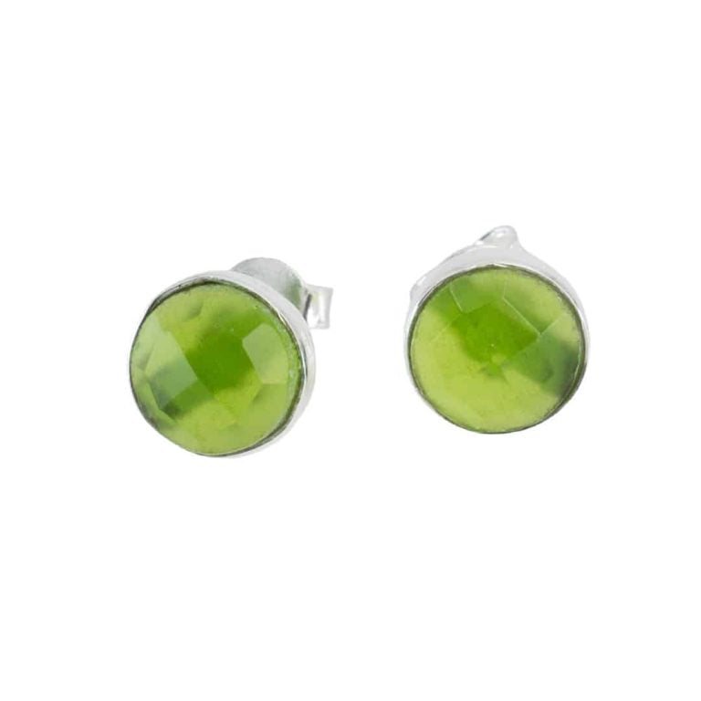 Studs oorbellen geboortesteen augustus peridoot facet - Mindfulshop - zilver