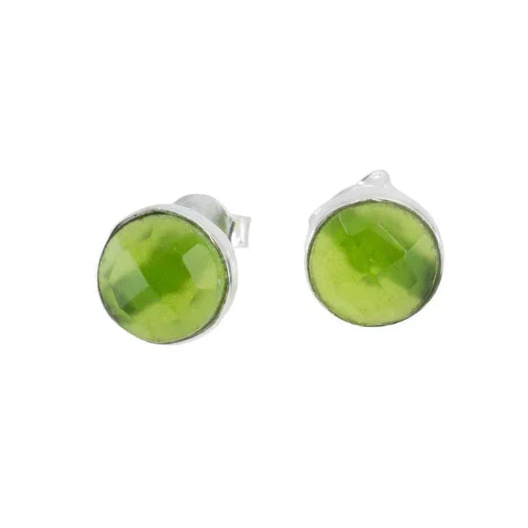 Studs oorbellen geboortesteen augustus peridoot facet - Mindfulshop - zilver