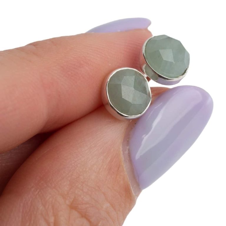 Studs oorbellen geboortesteen maart aquamarijn facet - zilver