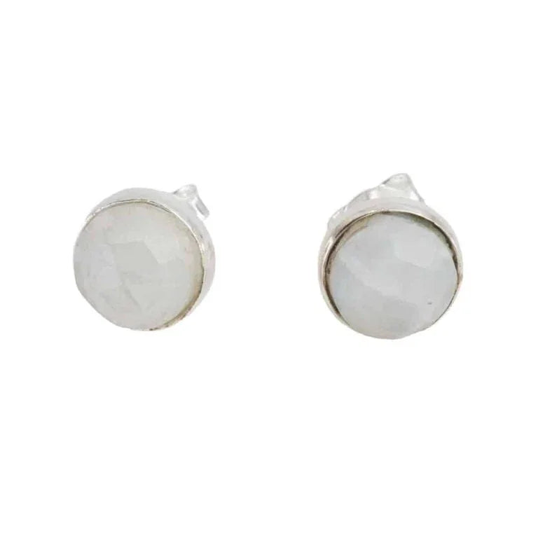 Studs oorbellen geboortesteen juni maansteen facet - zilver