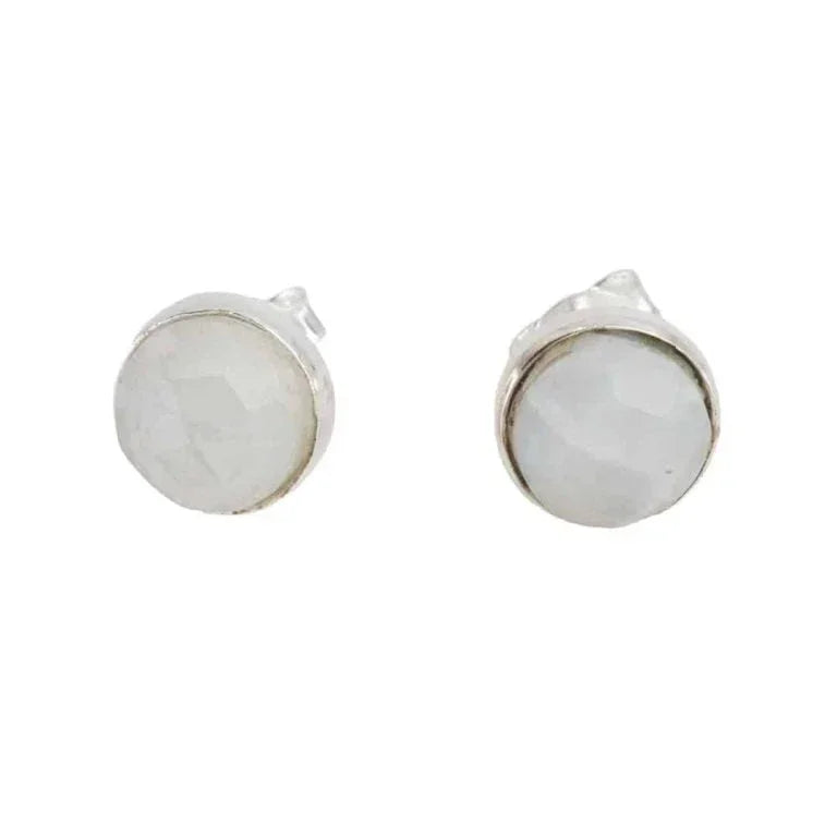 Studs oorbellen geboortesteen juni maansteen facet - zilver