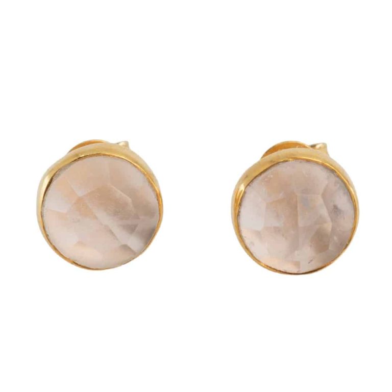Studs oorbellen geboortesteen oktober rozenkwarts facet - Mindfulshop - goud