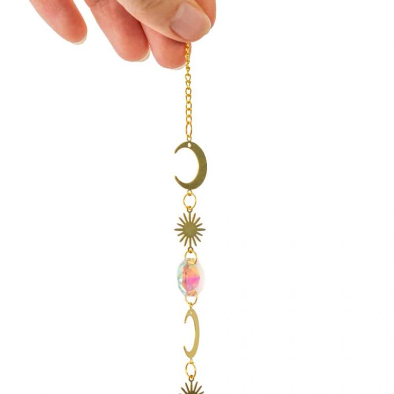 Regenboogkristal feng shui triple zon en maan - Mindfulshop - goud