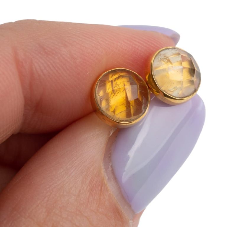 Studs oorbellen geboortesteen november citrien facet - Mindfulshop - goud