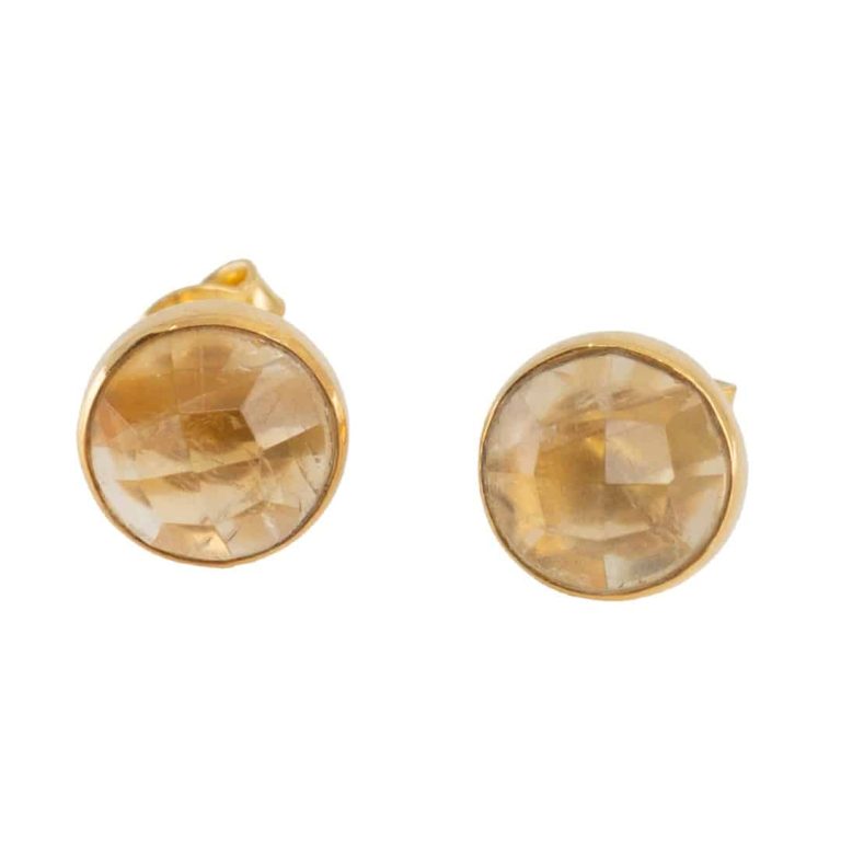 Studs oorbellen geboortesteen november citrien facet - Mindfulshop - goud