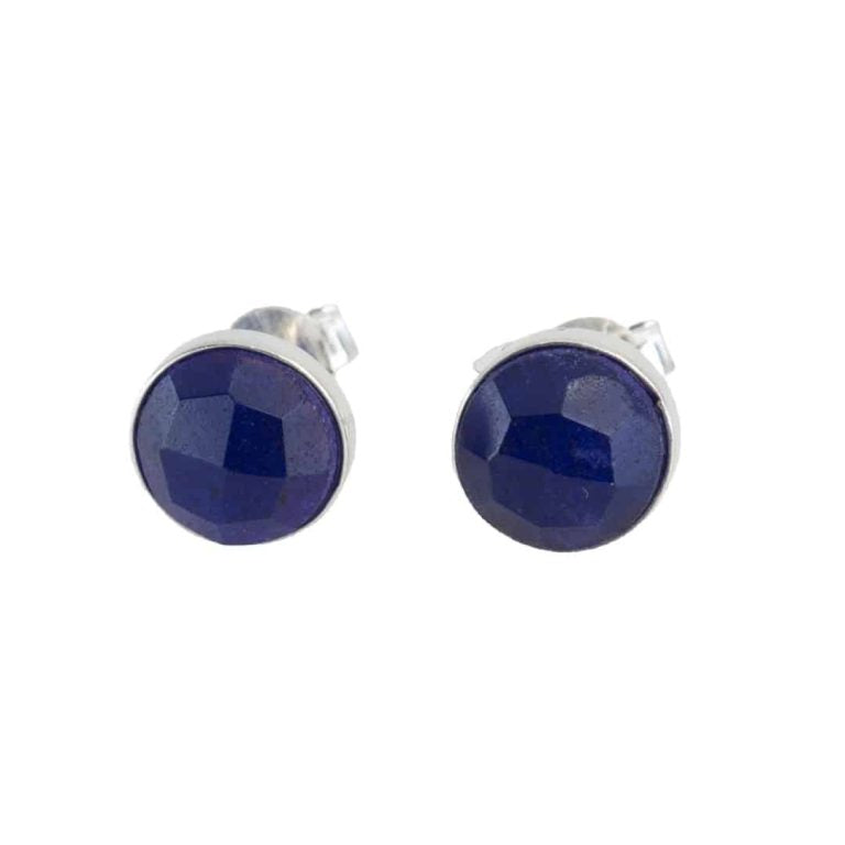 Studs oorbellen geboortesteen september saffier facet - zilver