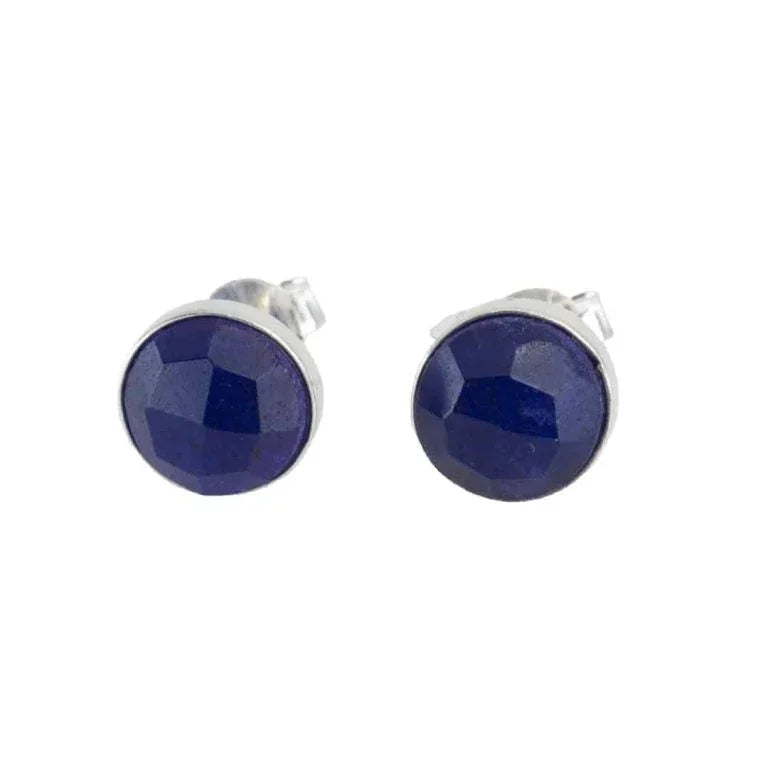 Studs oorbellen geboortesteen september saffier facet - zilver