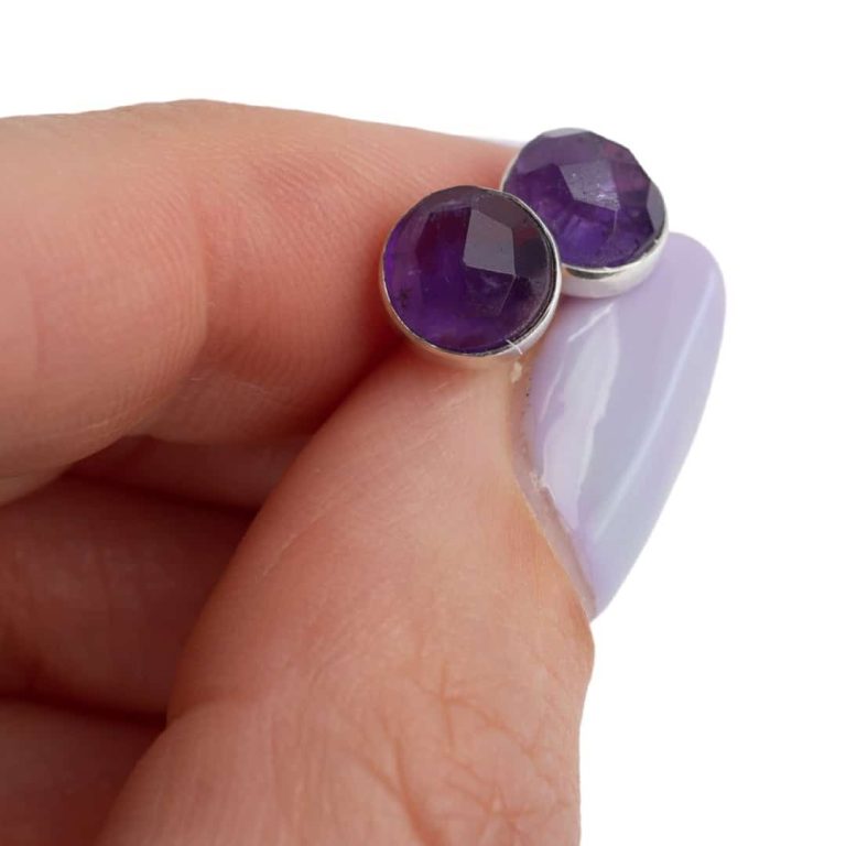 Studs oorbellen geboortesteen februari amethist facet - Mindfulshop - zilver