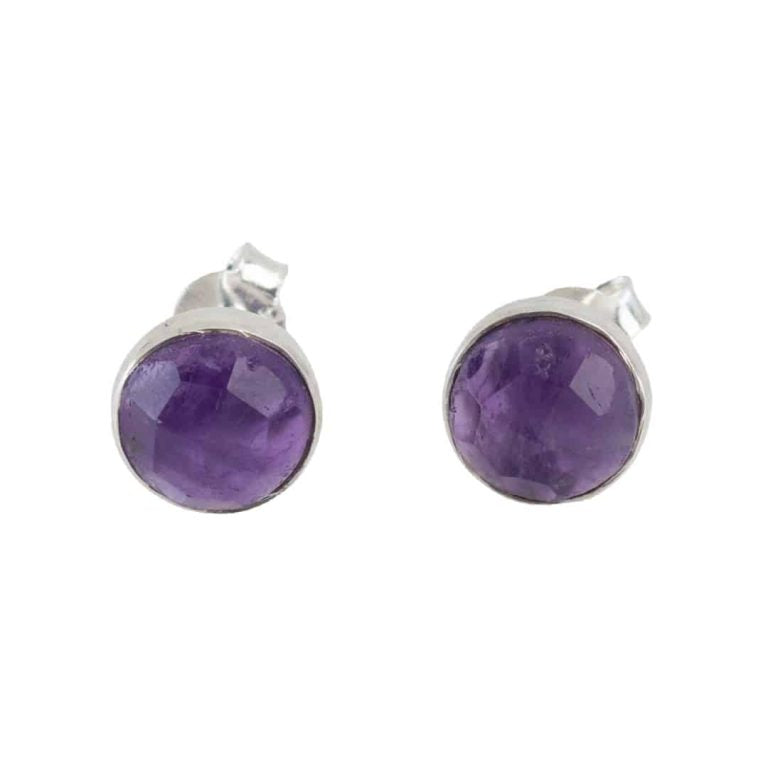 Studs oorbellen geboortesteen februari amethist facet - Mindfulshop - zilver