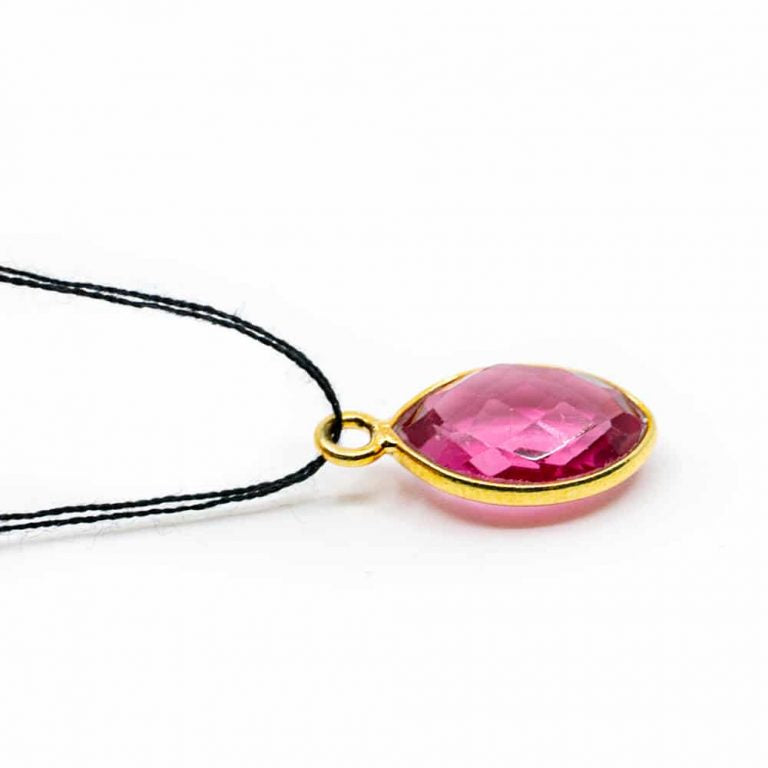Edelsteen hanger voor ketting geboortesteen oktober roze toermalijn druppel - Mindfulshop - goud