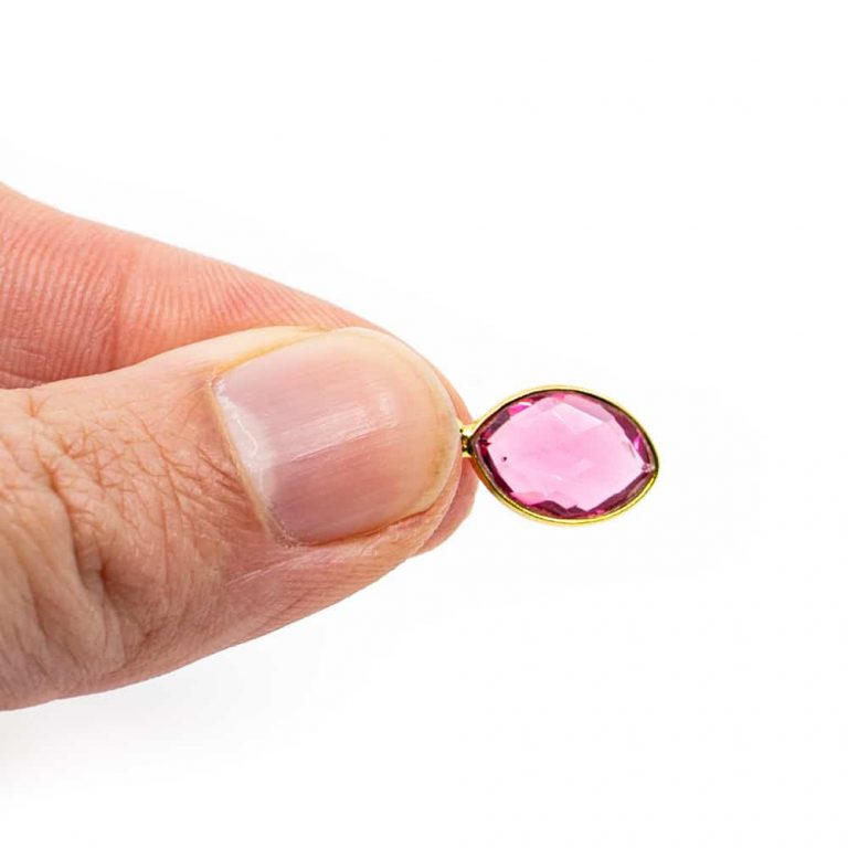 Edelsteen hanger voor ketting geboortesteen oktober roze toermalijn druppel - Mindfulshop - goud