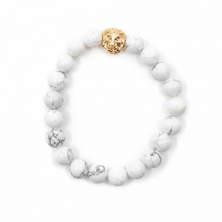 Edelsteen armband howliet met leeuw - Mindfulshop - wit