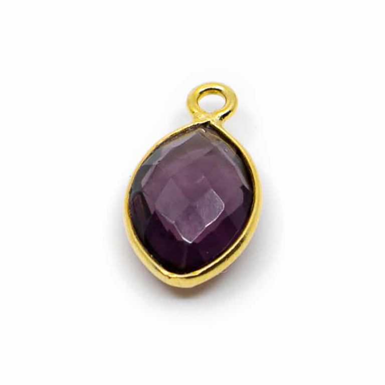 Edelsteen hanger voor ketting geboortesteen februari amethist druppel - Mindfulshop - goud