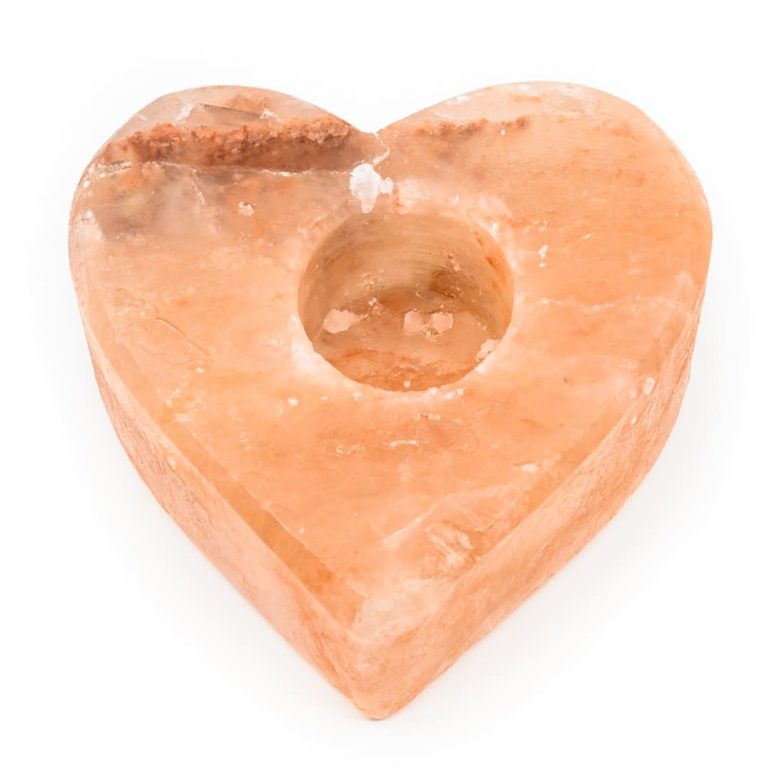 Waxinelichthouder zoutsteen oranje hart - 1.3 kg - Mindfulshop - oranje
