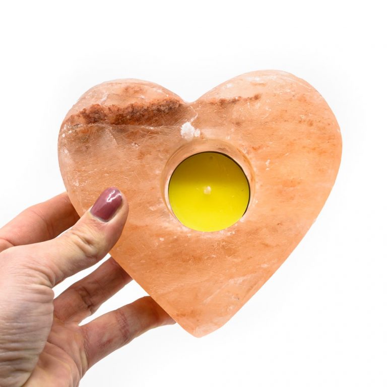 Waxinelichthouder zoutsteen oranje hart - 1.3 kg - Mindfulshop - oranje