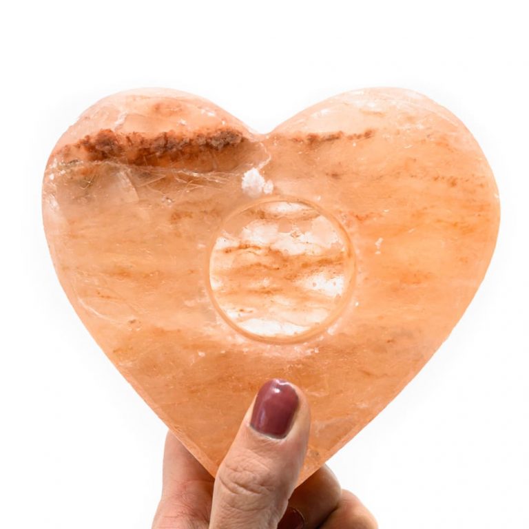Waxinelichthouder zoutsteen oranje hart - 1.3 kg - Mindfulshop - oranje
