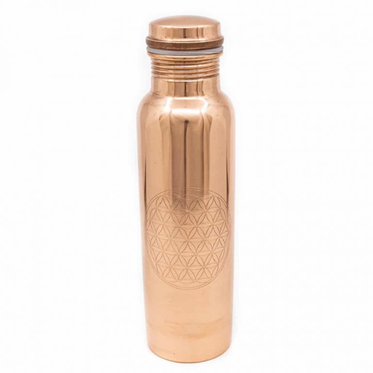 Koperen waterfles Flower of Life geëtst – 900 ml