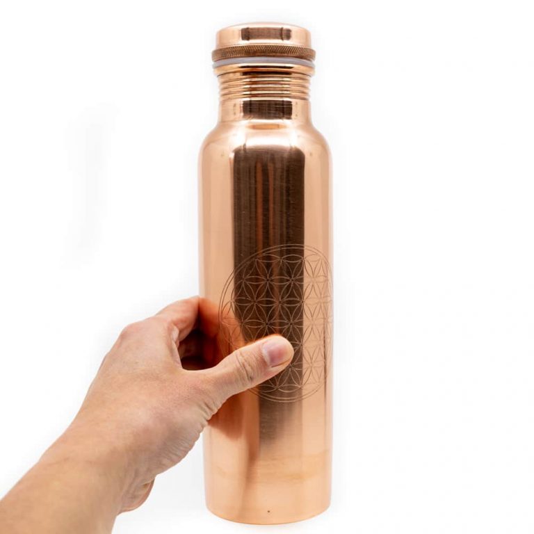 Koperen waterfles Flower of Life geëtst – 900 ml