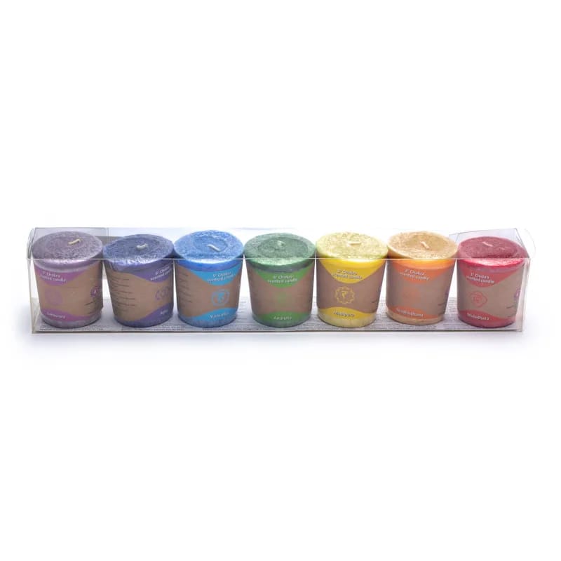 Geurkaarsjes set chakra 7 stuks in geschenkdoos - Mindfulshop - multicolor