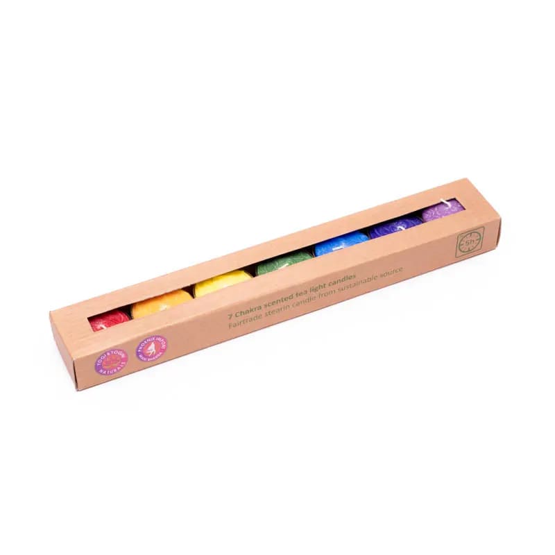 Theelicht geurkaarsjes set chakra 7 stuks - Yogi & Yogini - multicolor