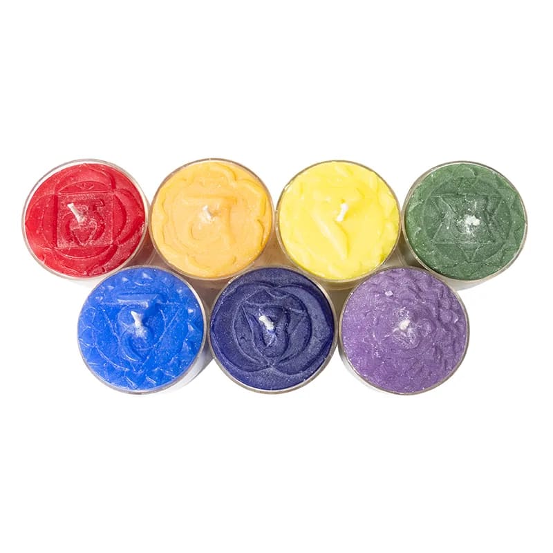 Theelicht geurkaarsjes set chakra 7 stuks - Yogi & Yogini - multicolor
