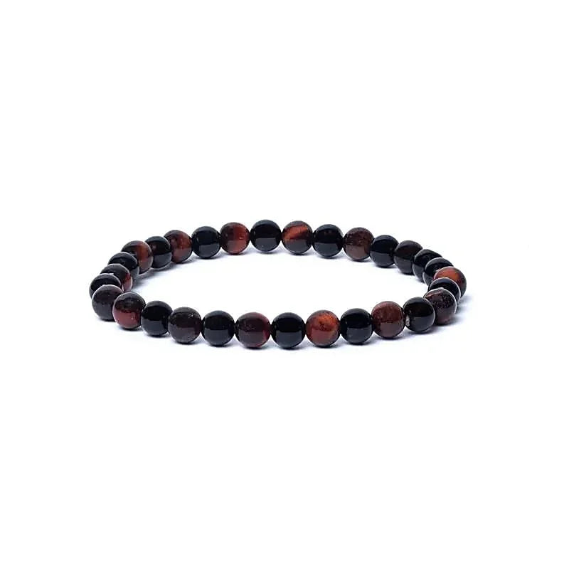 Edelsteen armband zwarte onyx/rode tijgeroog mix 6mm - Mindfulshop - zwart