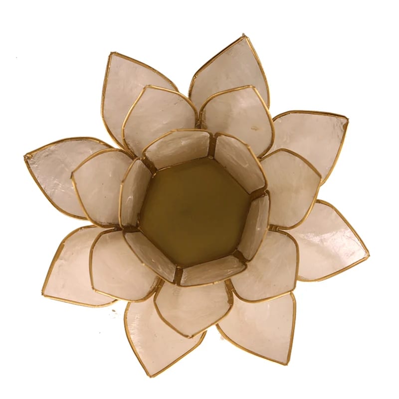 Waxinelichthouder lotus parelmoer goudrand - Mindfulshop - wit