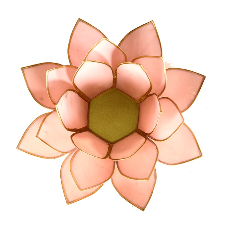 Waxinelichthouder lotus pastel roze goudrand - Mindfulshop - lichtroze