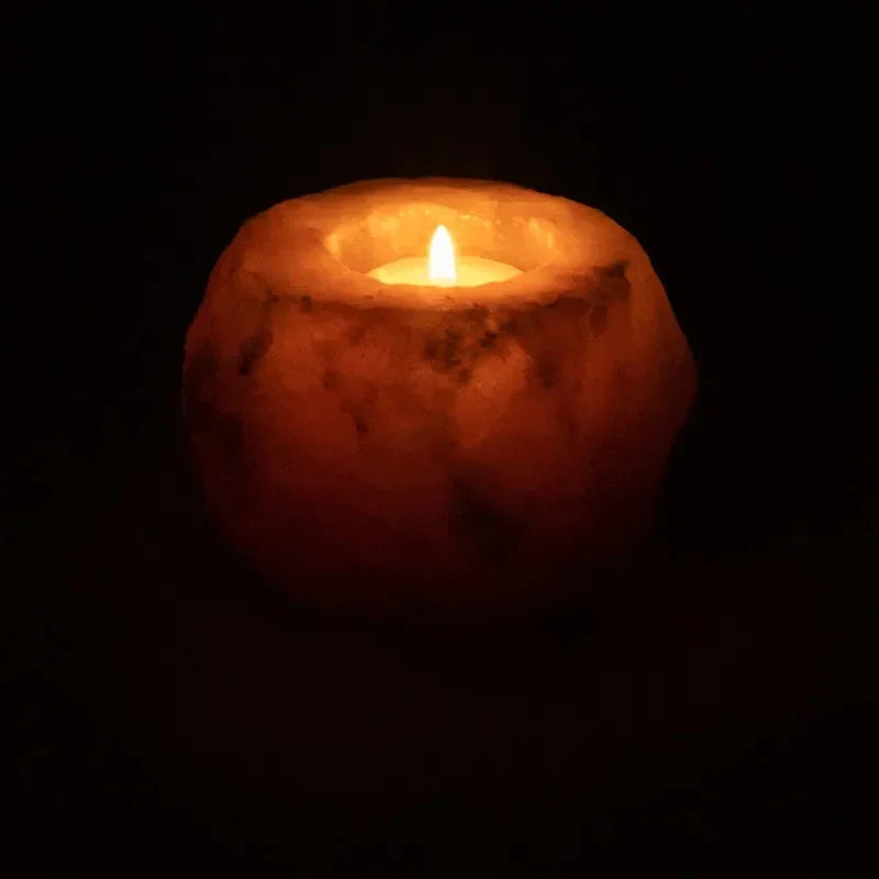 Waxinelichthouder zoutkristal roze (800-1200 gr) - mindfulshop - oranje
